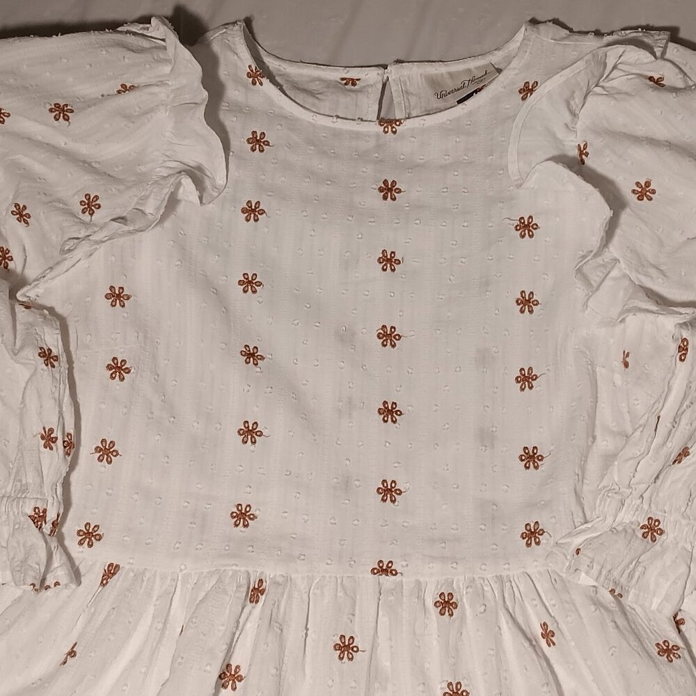 COTTAGECORE CREAM RUFFLED TOP, EMPIRE WAIST, EMBOIDERY, SMALL, 100 % COTTON